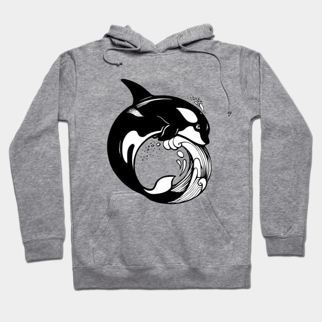 Orca Whale on the wave Hoodie by Yulla